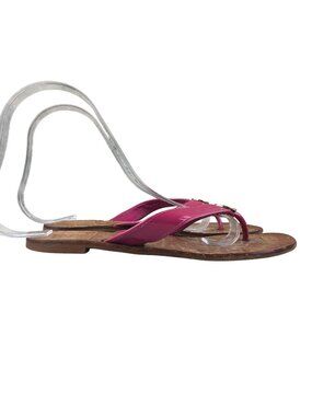 Tory Burch Women's 5M Thora Pink Patent Logo Slip On Flats Flip Flops Sandals